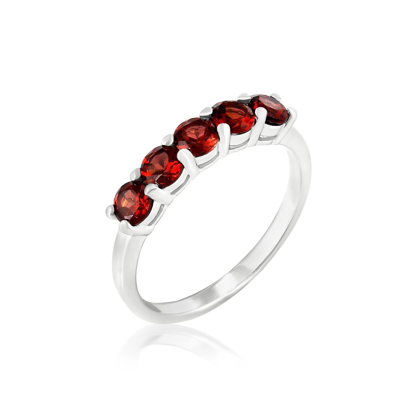 Sterling Silver Garnet 5-Stone Ring, Sizes 7 to 9