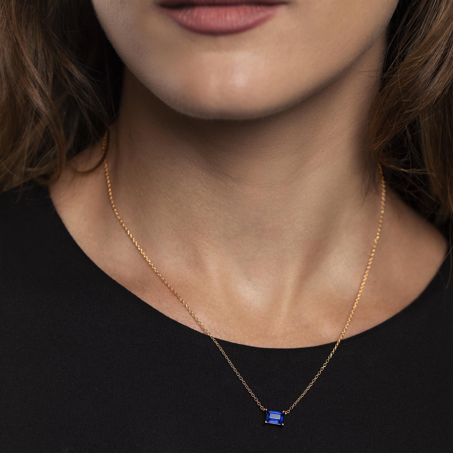 Sterling Silver Genuine Blue Kyanite Baugette Pendant Necklace