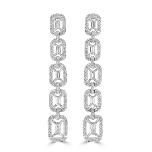 Judy Crowell Jewelry Sterling Silver Emerald Cut Cubic Zirconia Link Drop Earrings