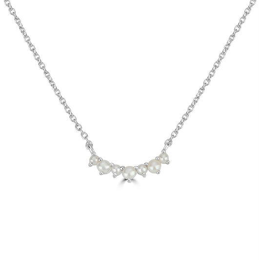 Grace Sterling Silver  Freshwater Pearl Curved Bar Necklace, 18 Inches
