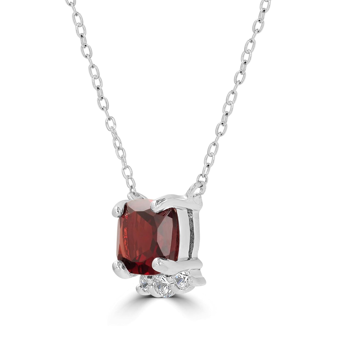 Sterling Silver and Garnet 18 Inch Cable Chain Necklace