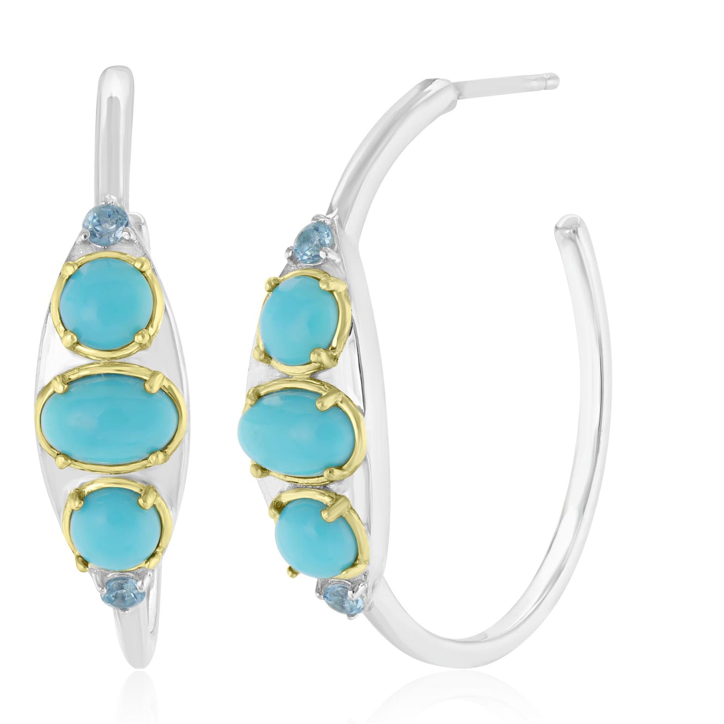 Sterling Silver Sleeping Beauty Turquoise and Swiss Blue Topaz Gemstone Hoop Earrings