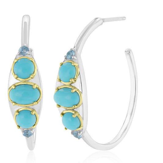 Sterling Silver Sleeping Beauty Turquoise and Swiss Blue Topaz Gemstone Hoop Earrings