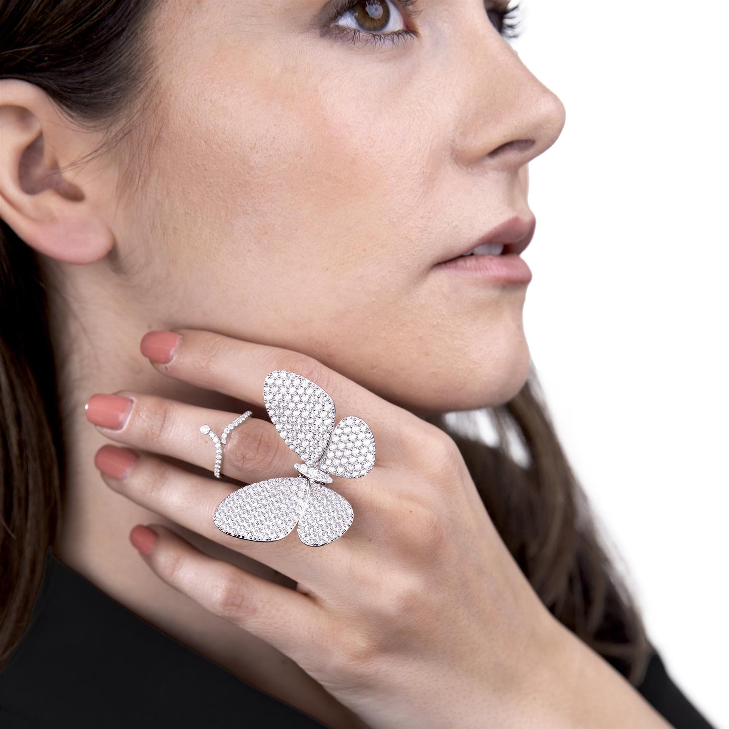 Judy Crowell Jewelry Sterling Silver Cubic Zirconia Butterfly Cocktail Ring, Sizes 6 to 9