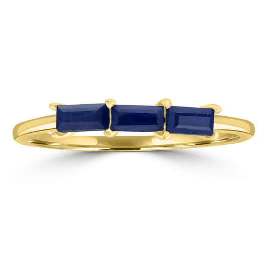 Heidi 14K Gold Over Sterling Silver Blue Sapphire Gemstone Stackable 3-Stone Baguette Ring, Sizes 6 to 8