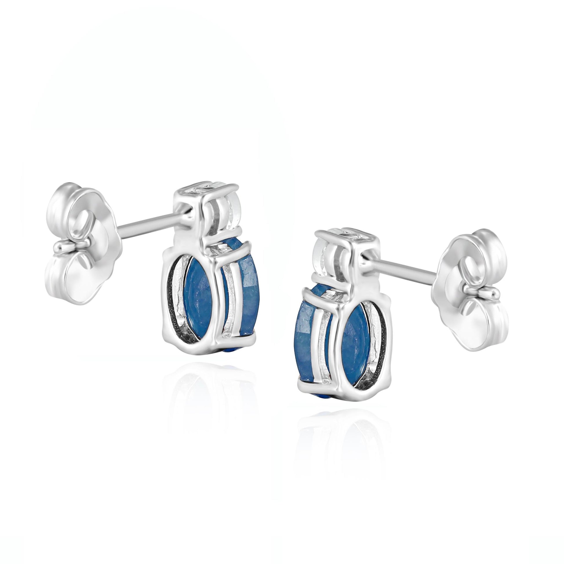 14K White Gold Oval Sapphire and White Topaz Stud Earrings
