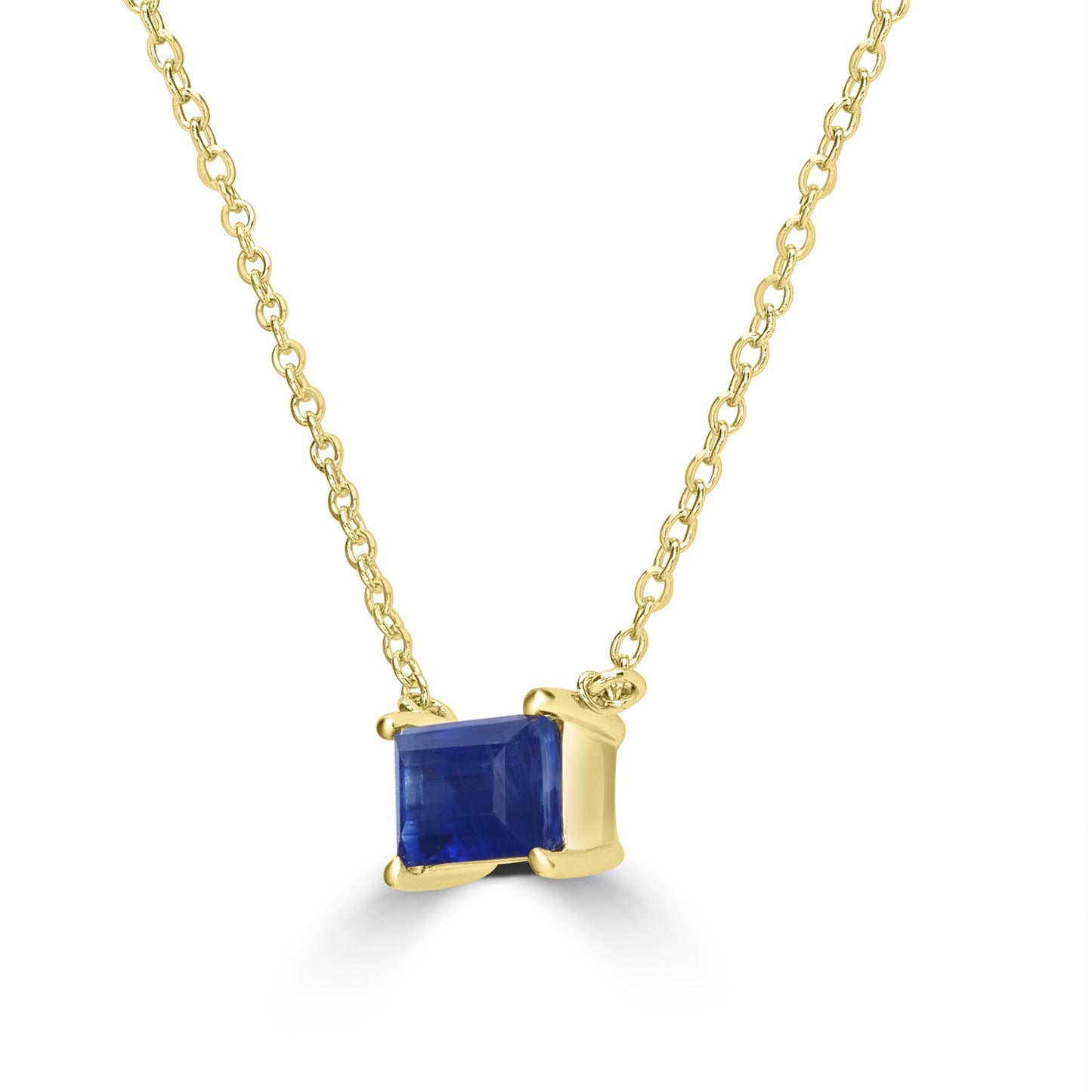 Sterling Silver Genuine Blue Kyanite Baugette Pendant Necklace