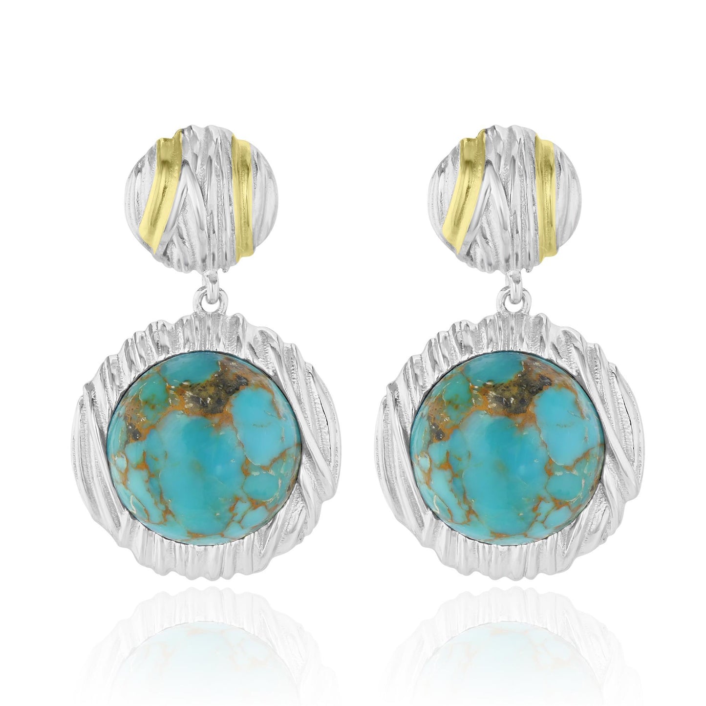 Gemistry Women & Girls Sterling Silver Woven Round Truquoise Textured Gemstone Drop Earrings | Birthstone Jewelry Gift for Her Birthday | Wedding | Anniversary