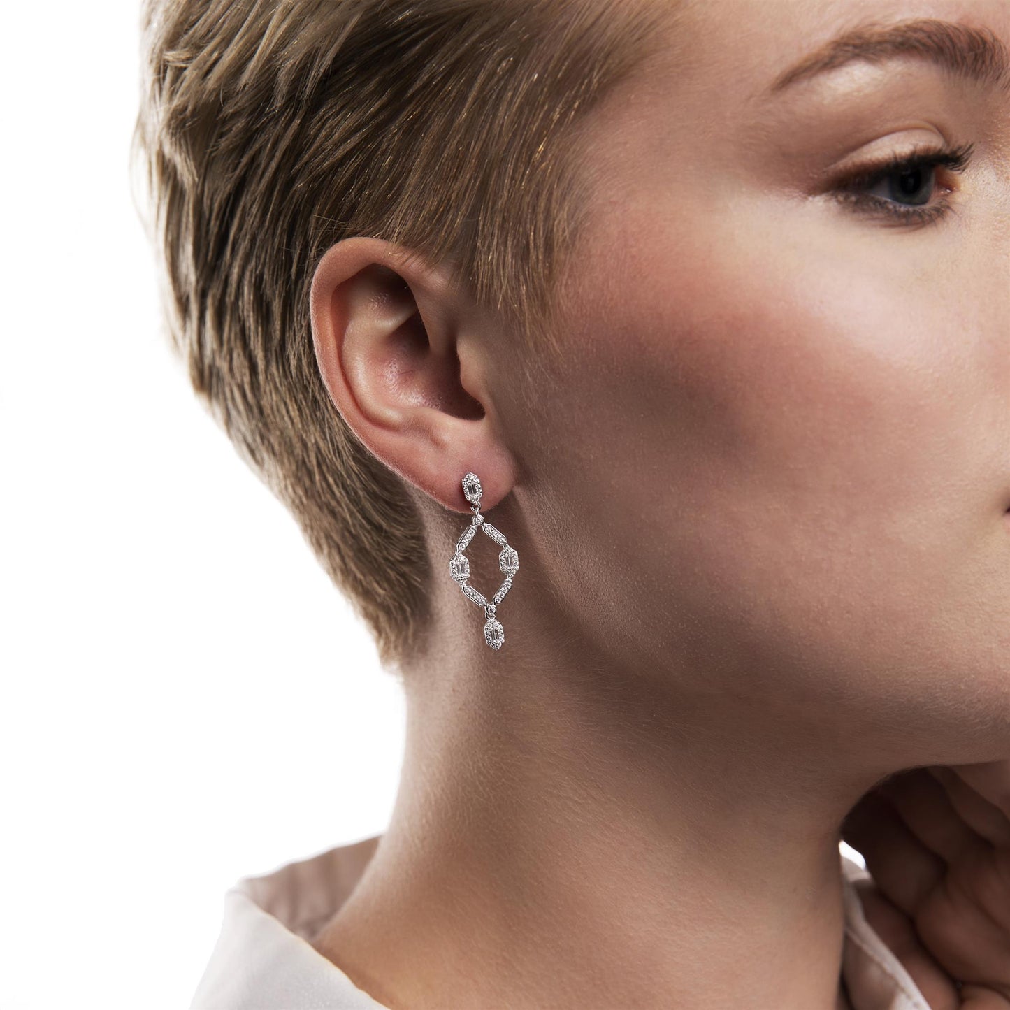 Judy Crowell Jewelry Sterling Silver Fancy Cubic Zirconia Open Drop Earrings