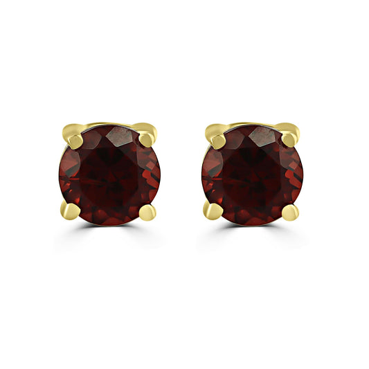 14K Gold Genuine Garnet Round Stud Earrings
