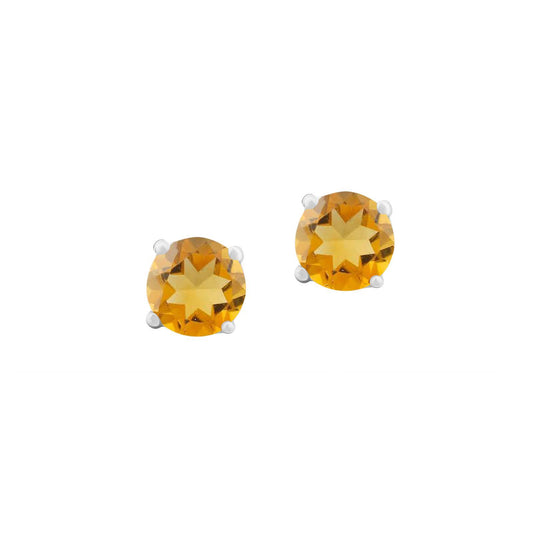 Sterling Silver Round Citrine Stud Earrings