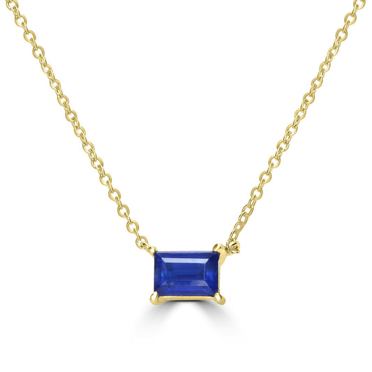 Sterling Silver Genuine Blue Kyanite Baugette Pendant Necklace