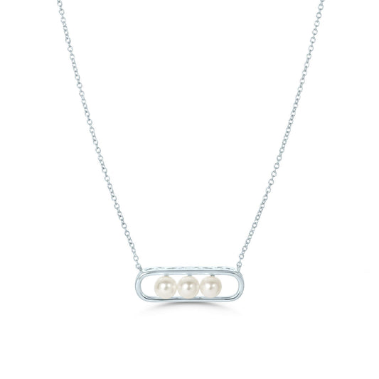Sterling Silver White Cultured Freshwater Pearl Bar Necklace