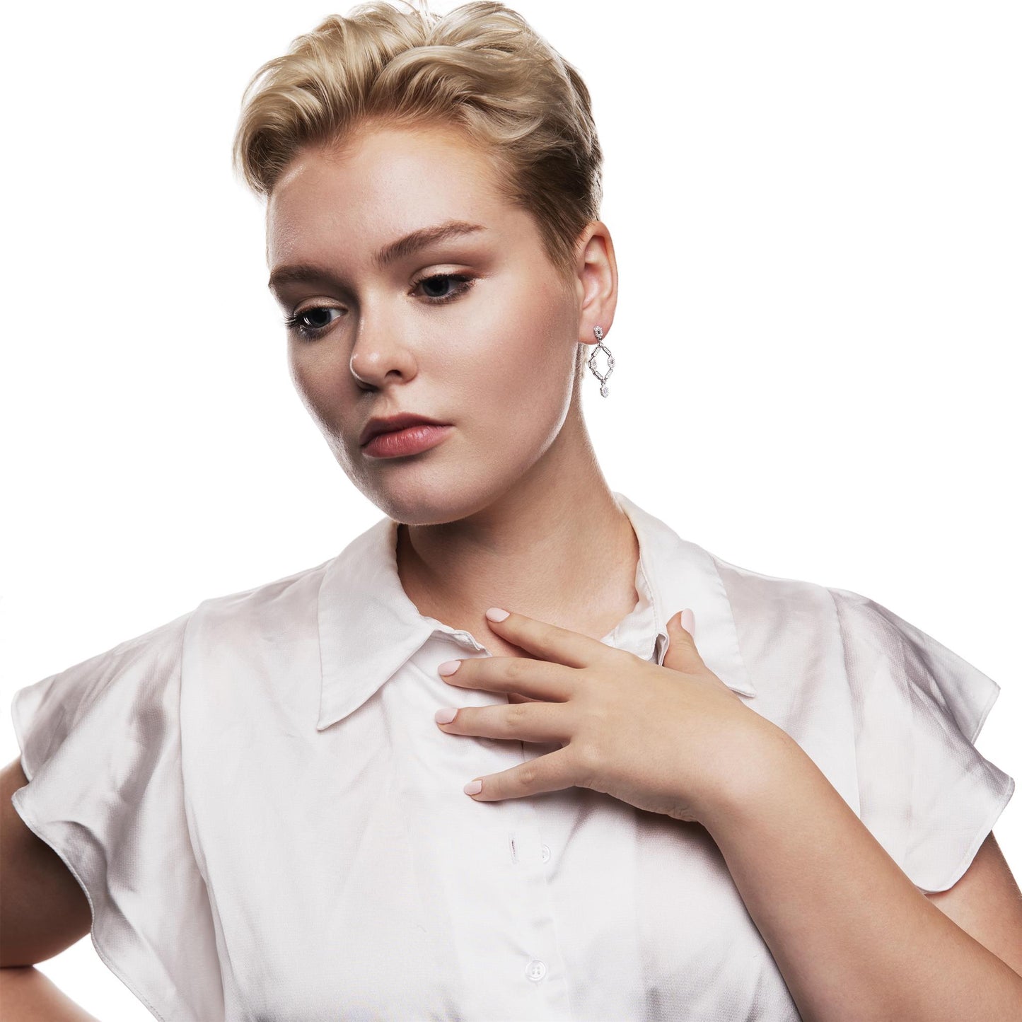 Judy Crowell Jewelry Sterling Silver Fancy Cubic Zirconia Open Drop Earrings