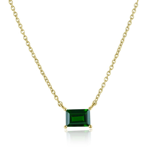 14K Gold over Sterling Silver Genuine Chrome Diopside Baugette Pendant Necklace, 18 Inches