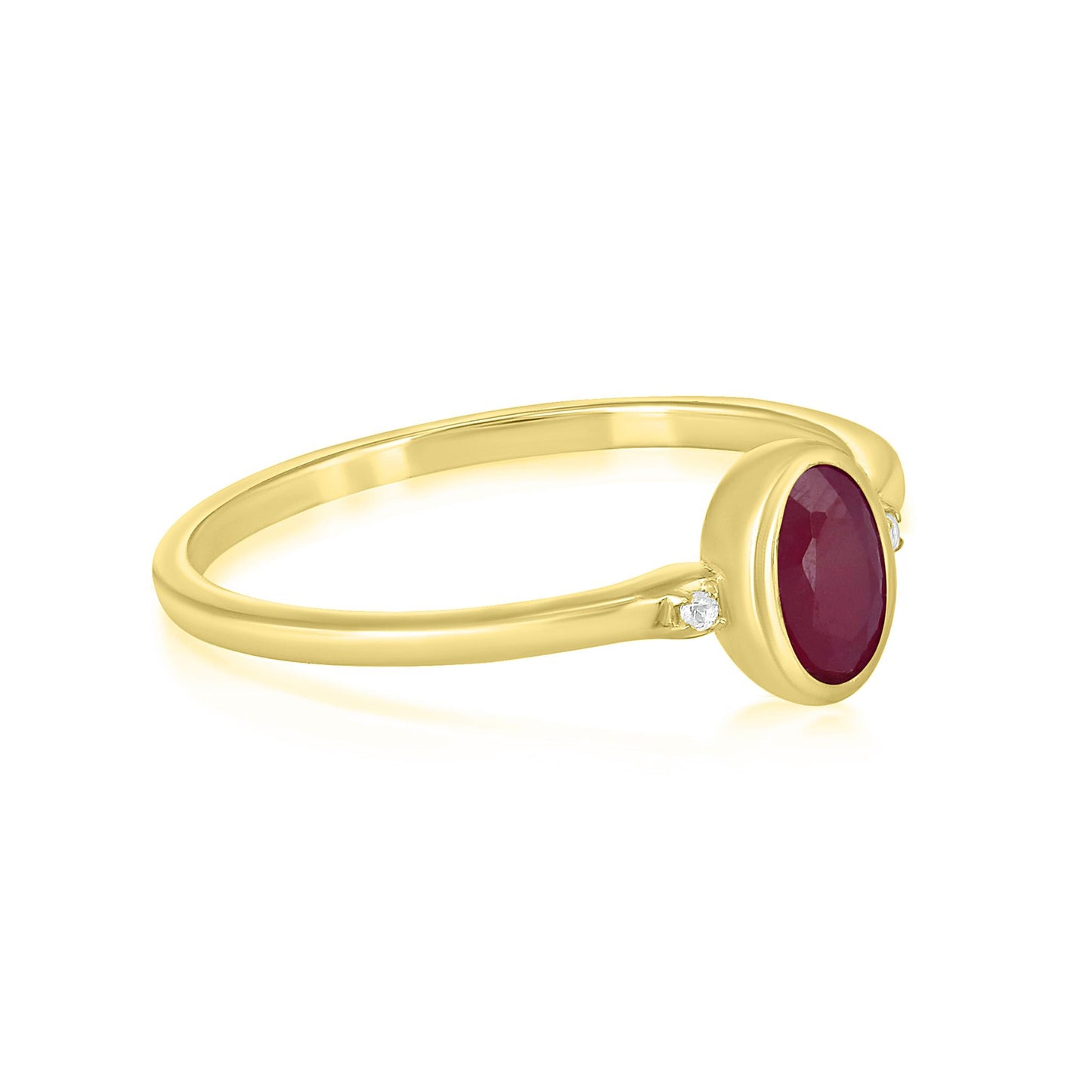 Kate 14K Gold Over Sterling Silver Ruby and White Topaz Stackable Oval Ring, Sizes 6 to 8