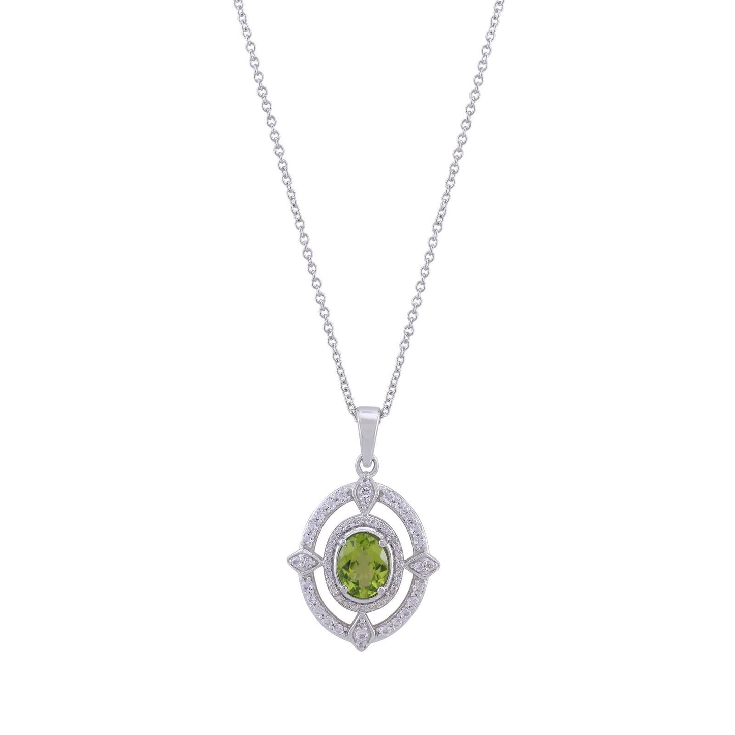 Sterling Silver Arizona Peridot and White Topaz Framed Pendant with Chain, 18 inches