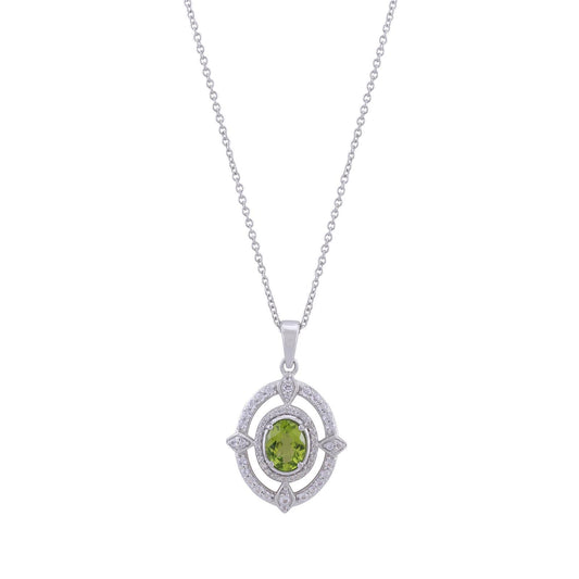 Sterling Silver Arizona Peridot and White Topaz Framed Pendant with Chain, 18 inches