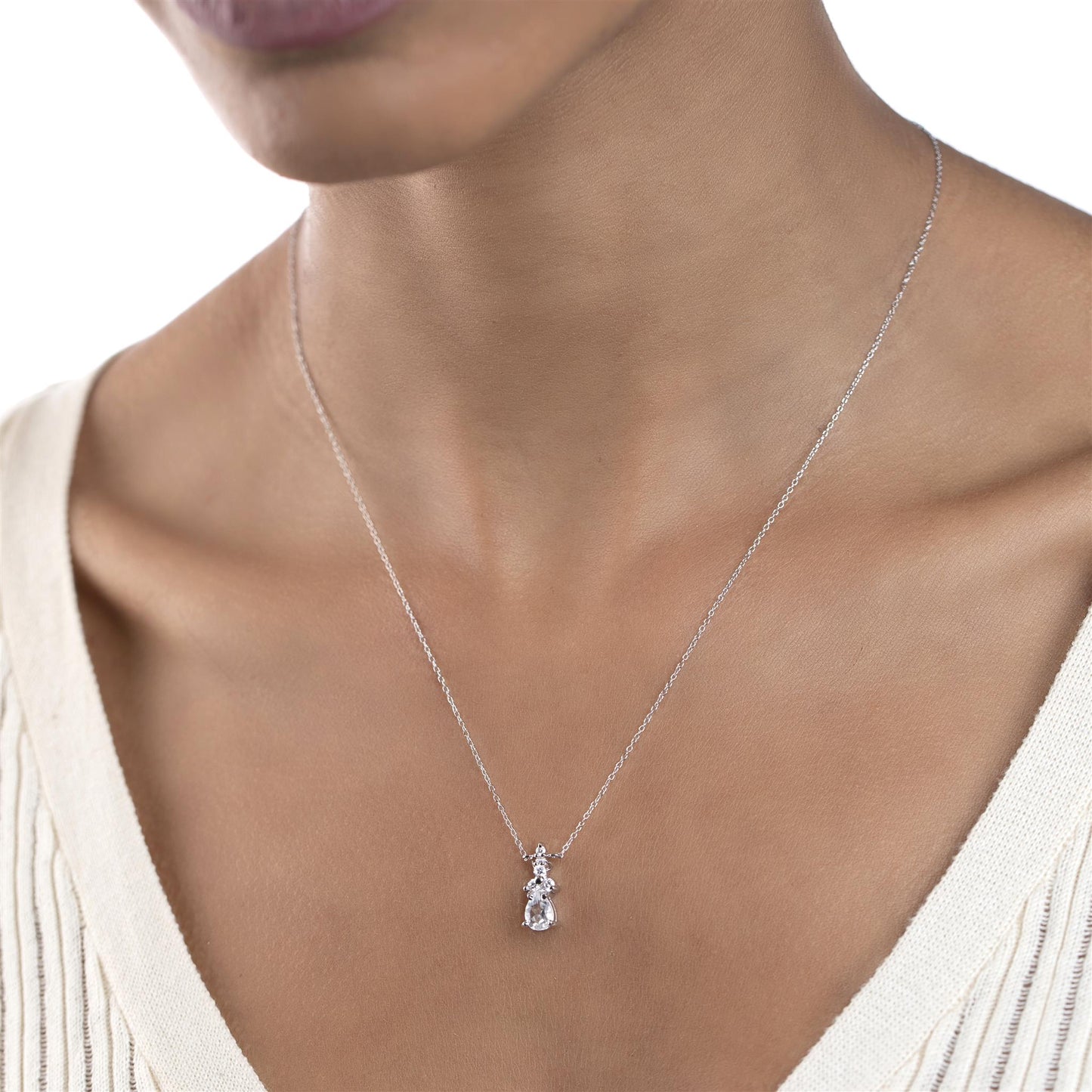 Sterling Silver White Topaz Cubic Zirconia Pendant Necklace, 18 Inches