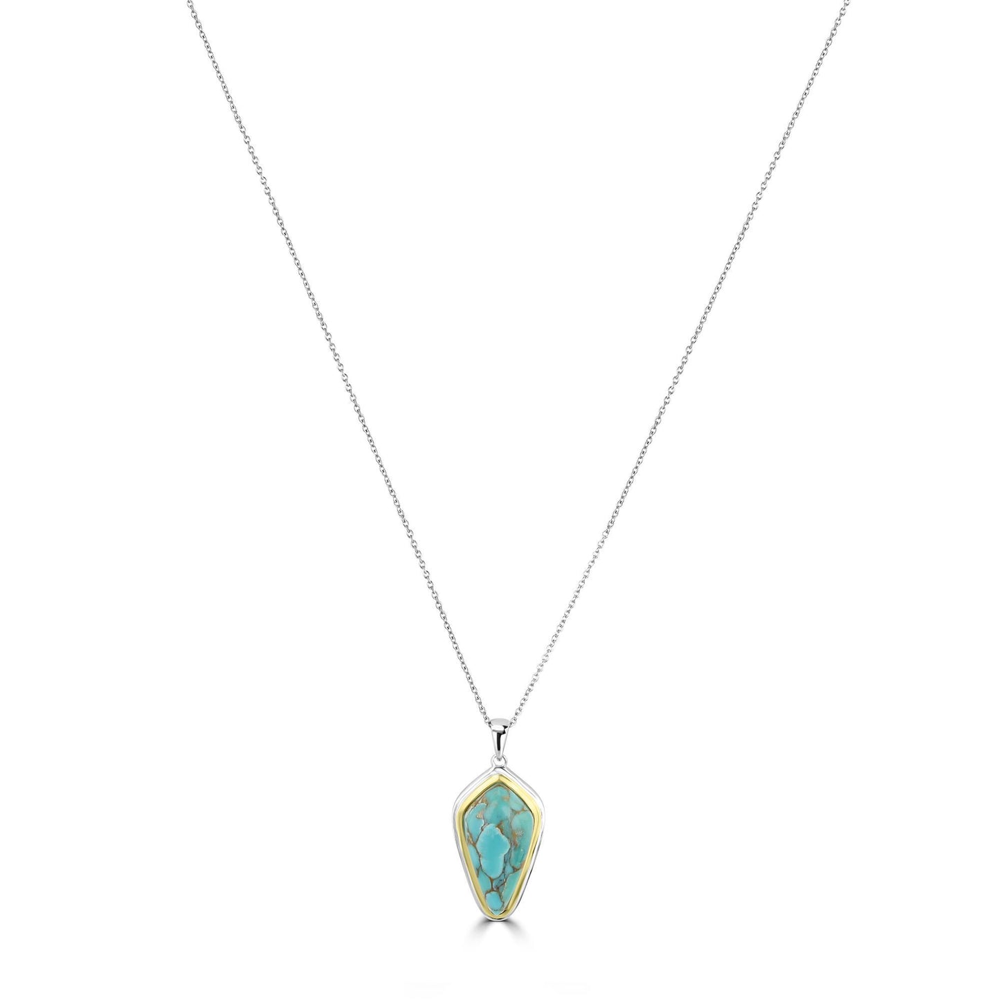 GG Collection 2-Tone Sterling Silver Sonoran Turquoise Pendant Necklace, 20 Inches