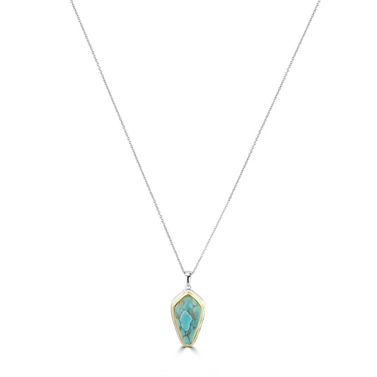 GG Collection 2-Tone Sterling Silver Sonoran Turquoise Pendant Necklace, 20 Inches