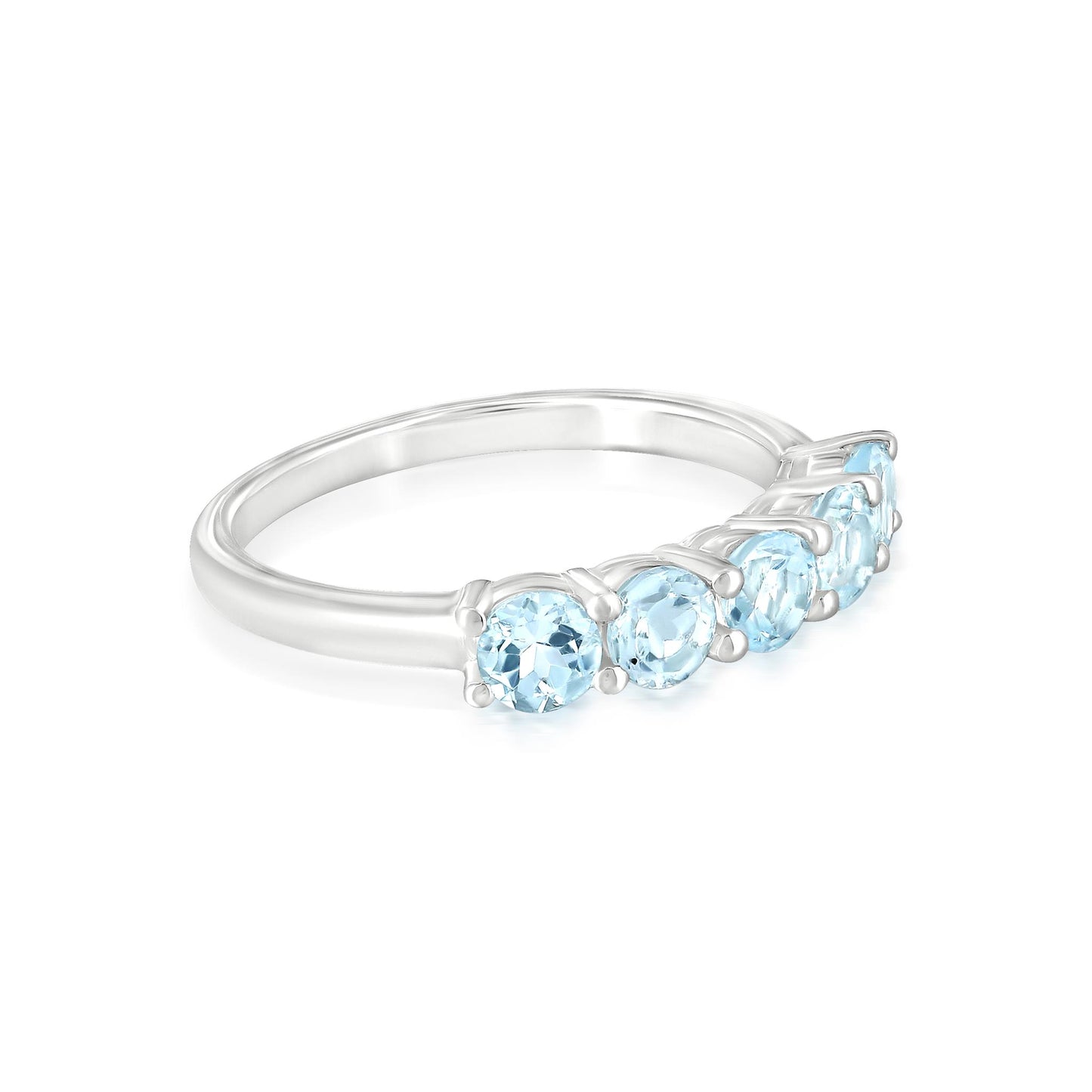 Sterling Silver Blue Topaz 5-Stone Ring , Sizes 7 to 9
