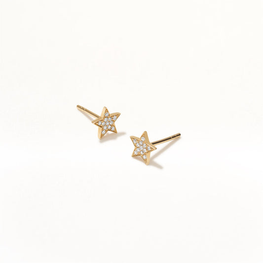 14K Gold Diamond Star Stud Earrings