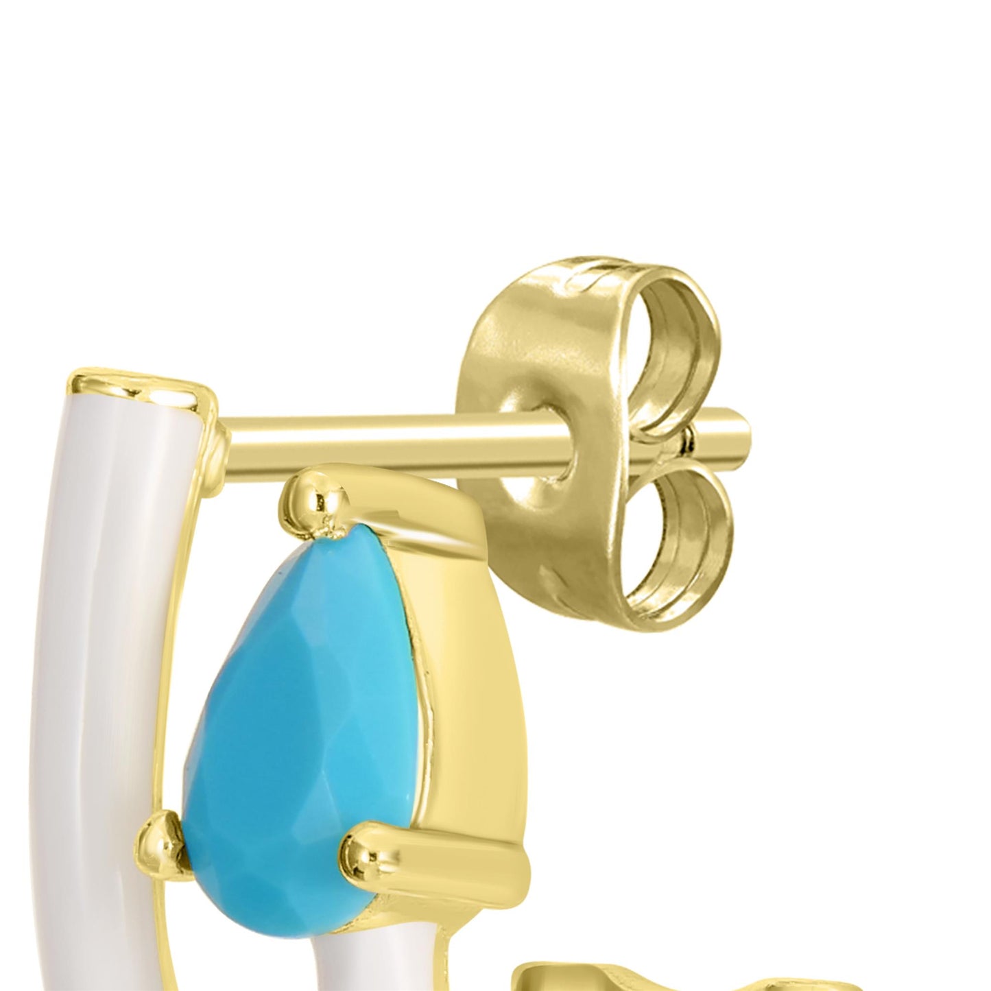 Bob Mackie Jewelry 14K Gold Over Brass Turquoise Pear-Shaped Cubic Zirconia Double Row White Enamel Hoop Earrings