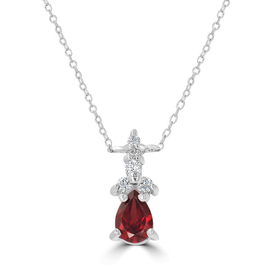 Sterling Silver Garnet and Cubic Zirconia Pear-Cut Pendant Necklace, 18 Inches