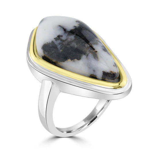 GG Collection 2-Tone Sterling Silver White Buffalo Freeform Ring, Sizes 5 to 9