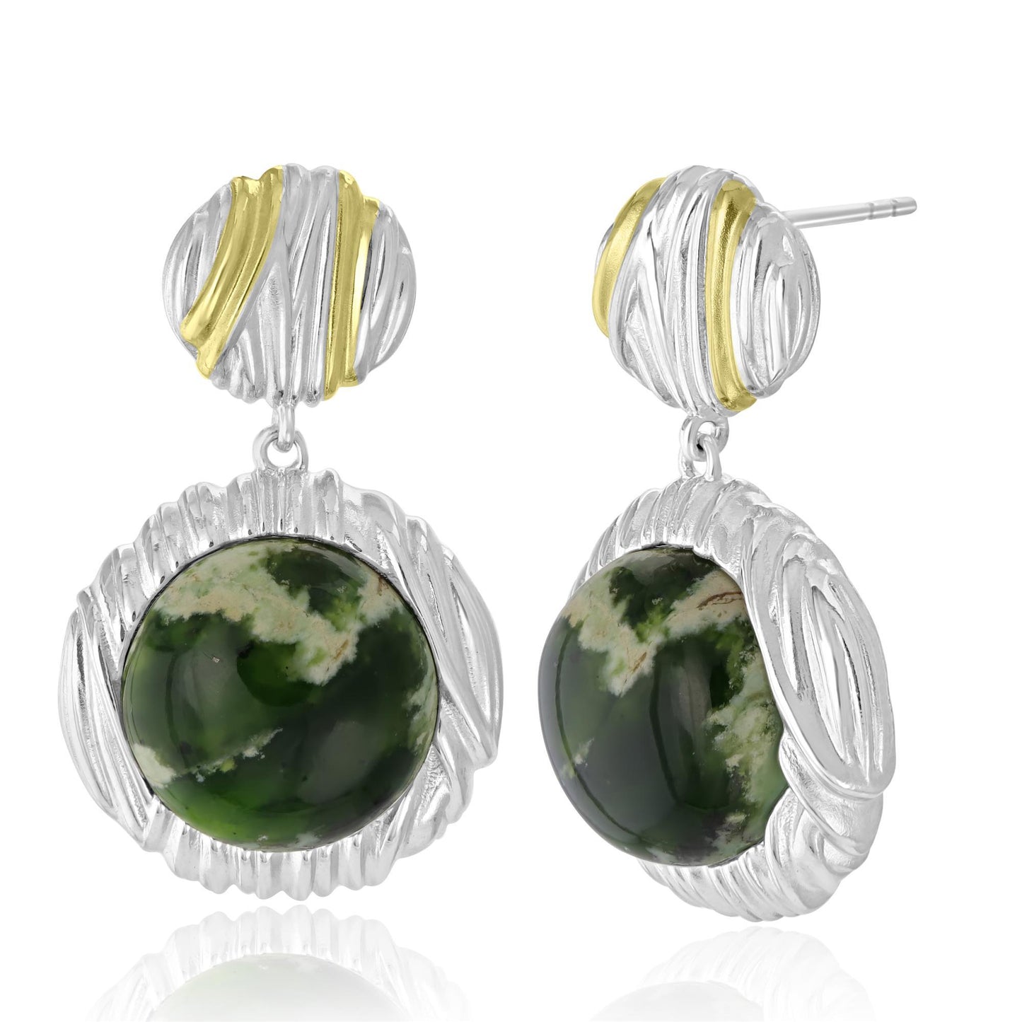 Sterling Silver Woven Round Chrome Chalcedony Gemstone Drop Earrings
