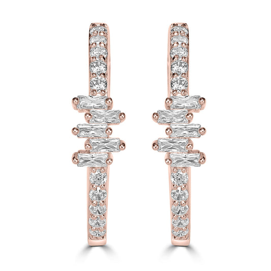Kathy Levine Rose Gold-Plated Sterling Silver Cubic Zirconia Icicles Baguette 1-Inch Hoop Earrings