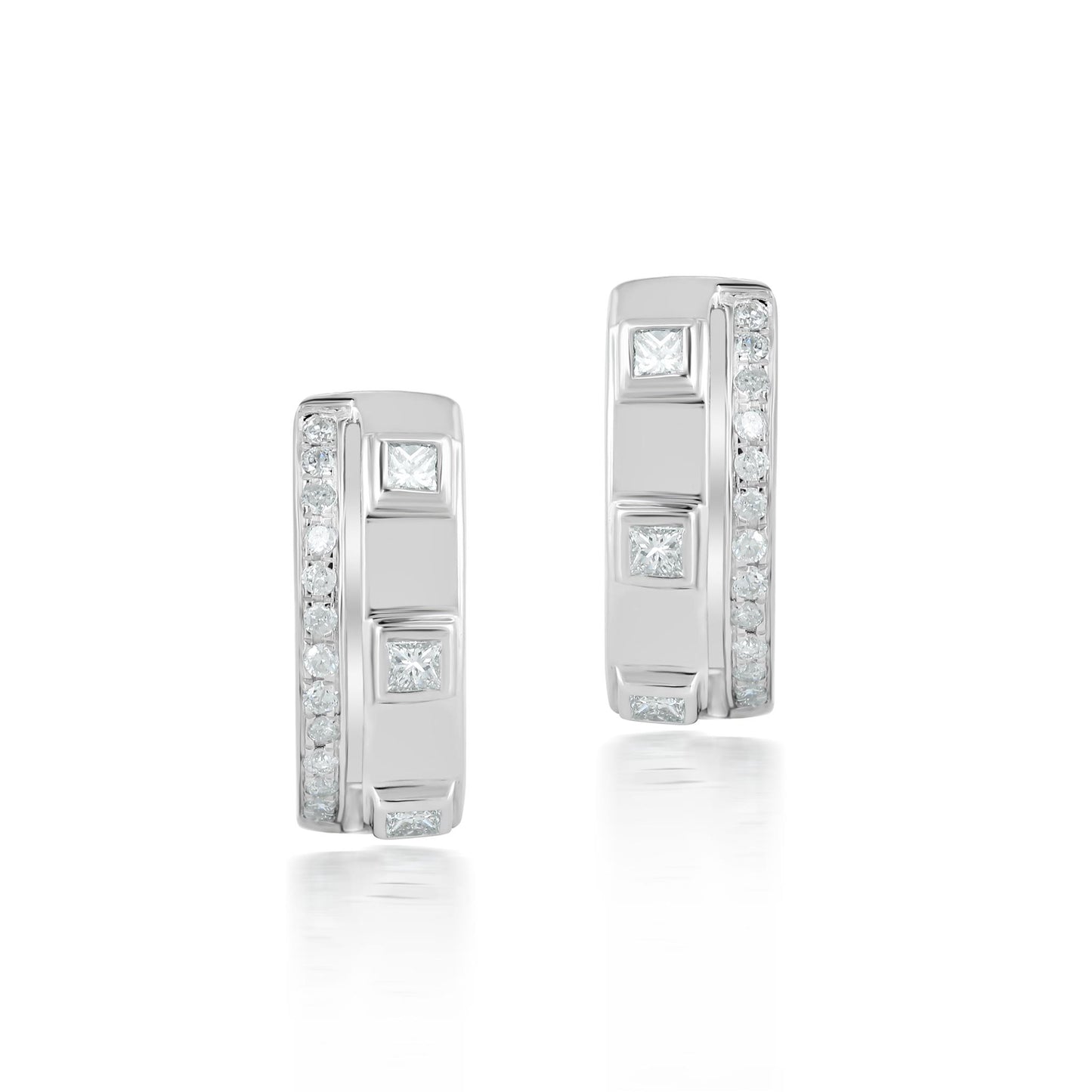 14K White Gold .32 Carat Diamond Huggie Hoop Earrings