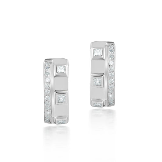 14K White Gold .32 Carat Diamond Huggie Hoop Earrings