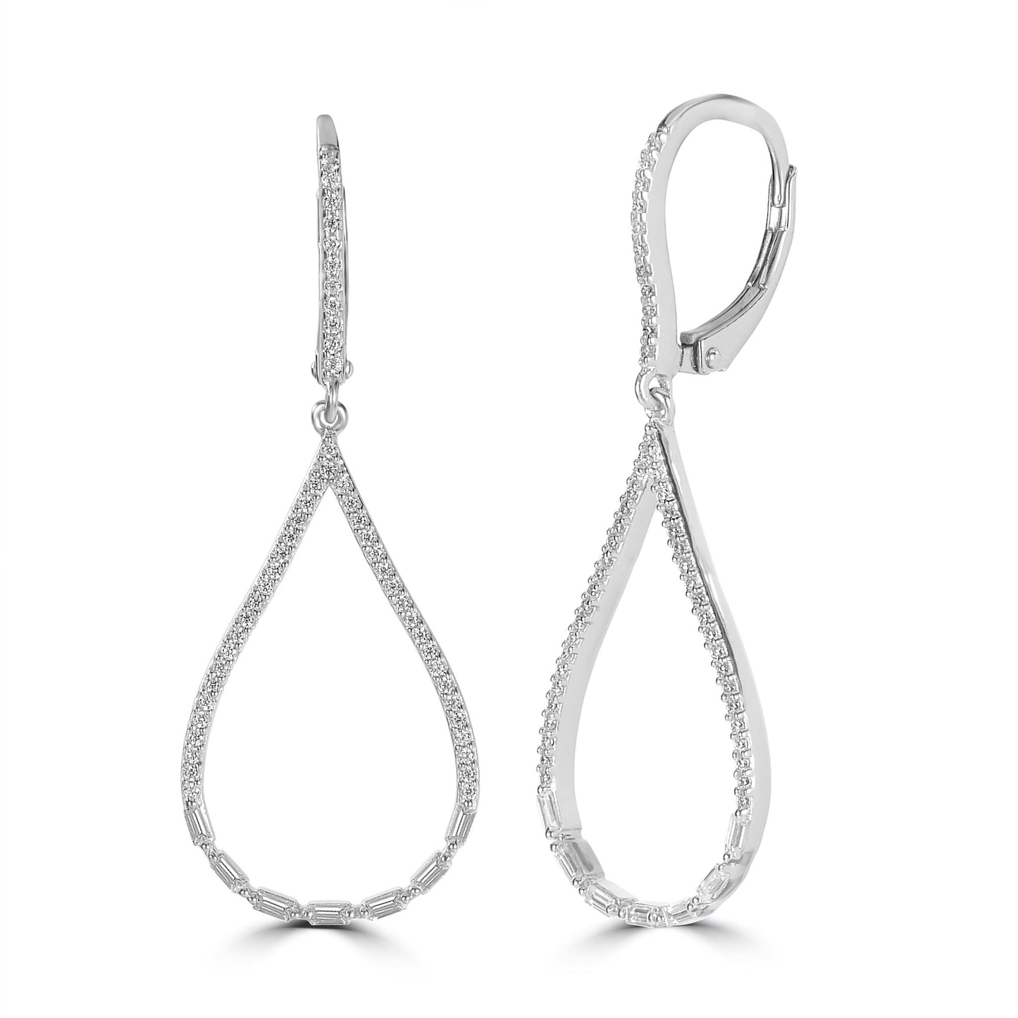 Judy Crowell Jewelry Sterling Silver Open Teardrop Cubic Zirconia Lever Back Drop Earrings