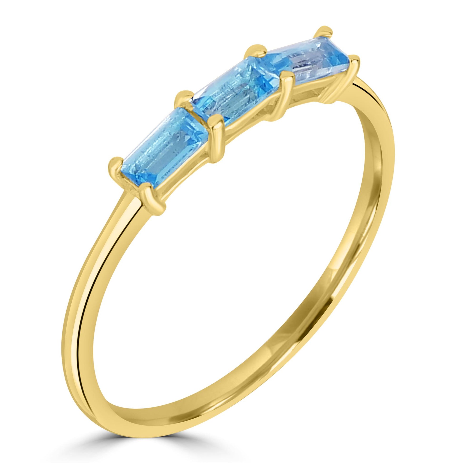 Heidi 14k Gold over Sterling Silver Swiss Blue Topaz Gemstone Stackable 3-Stone Baguette Ring