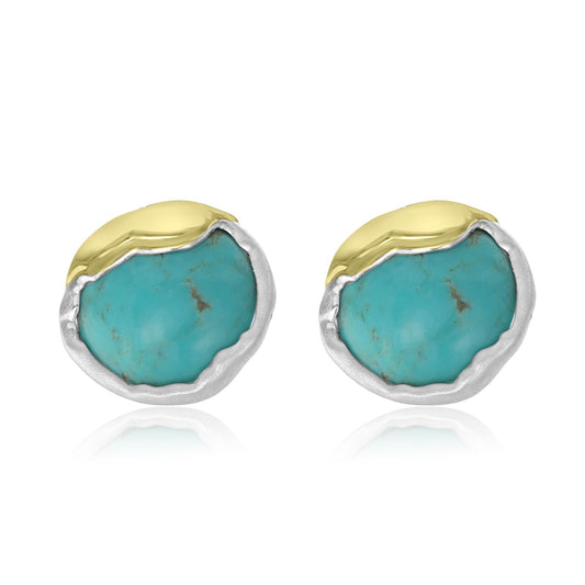 Sterling Silver Button Shape Turquoise Gemstone Stud Earrings