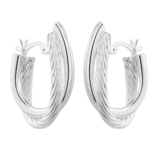 Judy Crowell Jewelry Sterling Silver Diamond Cut and High Polish Twist Hoop Earrings