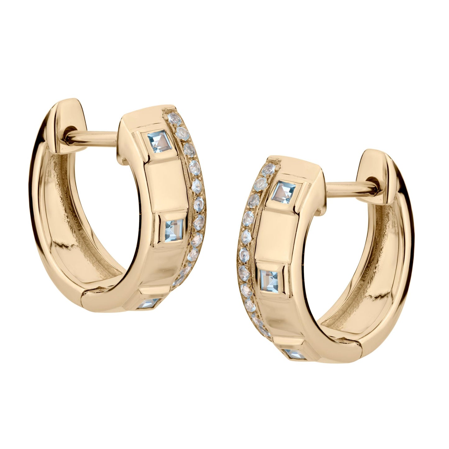 14K Gold .44 Carat Swiss Blue Topaz Huggie Hoop Earrings