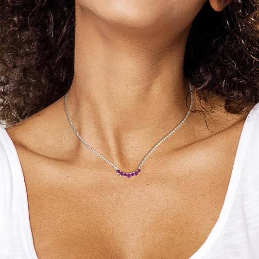 Grace Sterling Silver Genuine Ruby Gemstone Curved Bar Necklace, 18 Inches