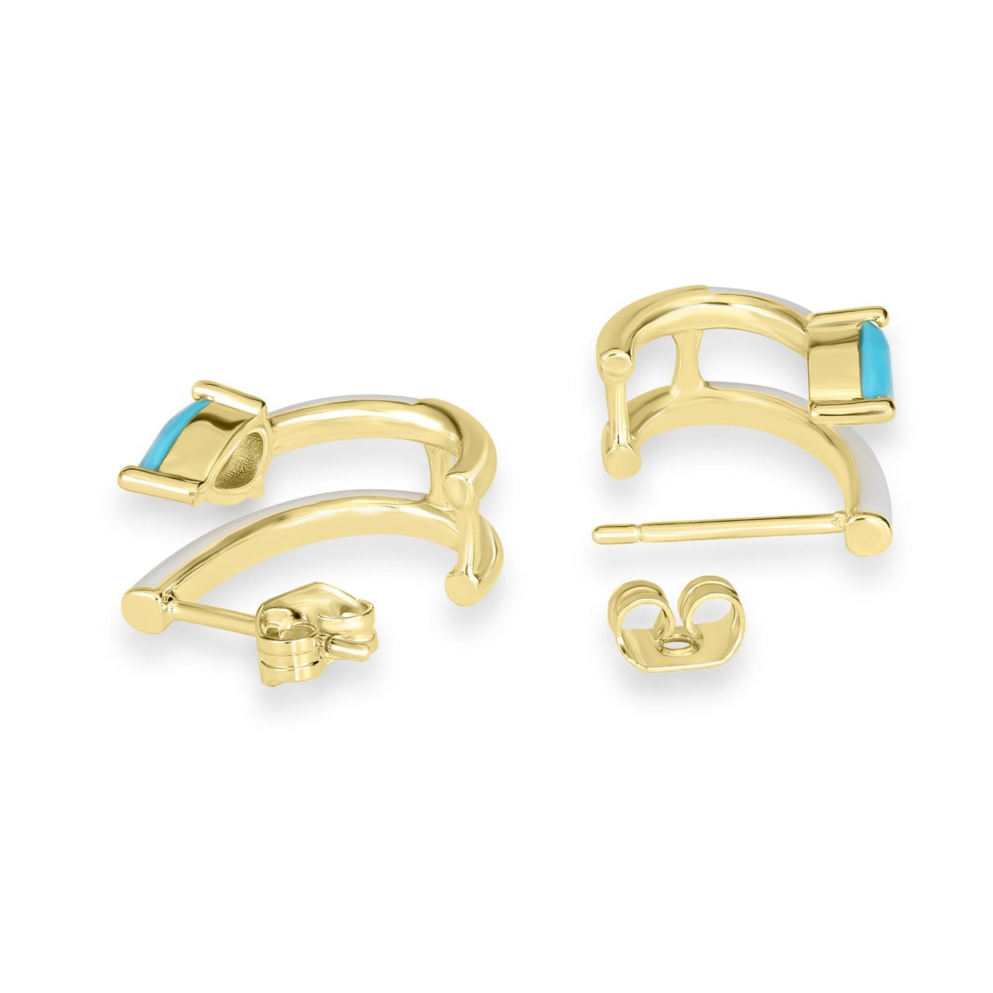 Bob Mackie Jewelry 14K Gold Over Brass Turquoise Pear-Shaped Cubic Zirconia Double Row White Enamel Hoop Earrings