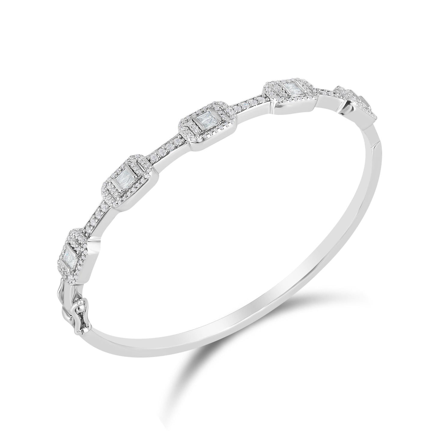 Judy Crowell Jewelry Sterling Silver Rectangle Station Cubic Zirconia Bangle Bracelet