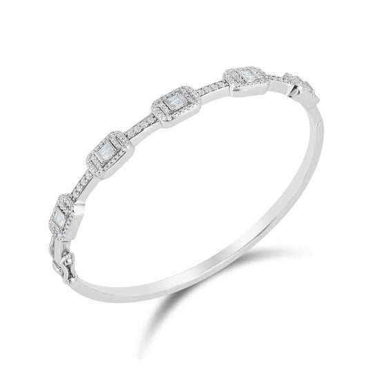 Judy Crowell Jewelry Sterling Silver Rectangle Station Cubic Zirconia Bangle Bracelet