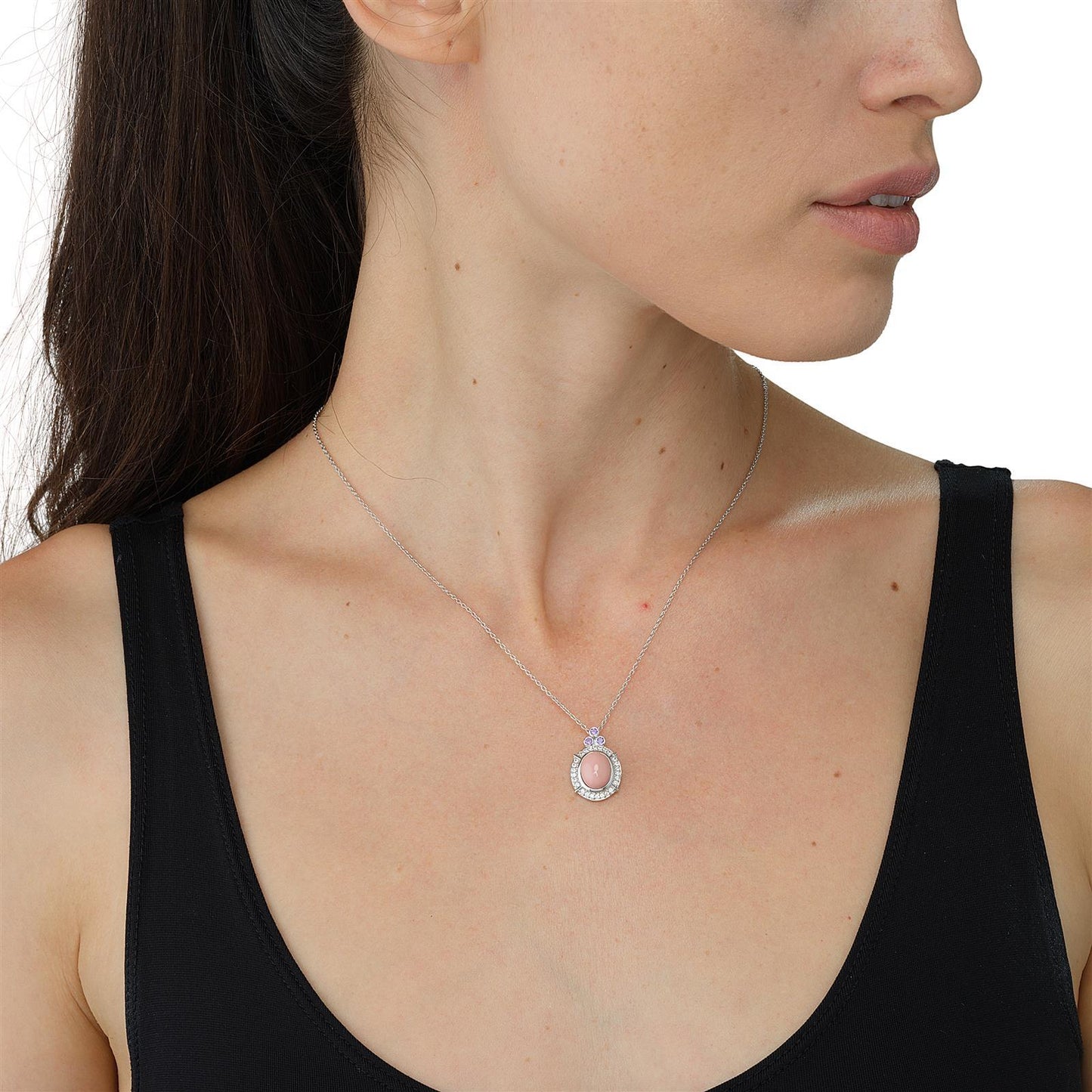 GG Collection Oval Cabochon Pink Opal Pendant Necklace in Sterling Silver