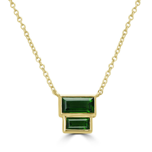 14K Gold over Sterling Silver Genuine Chrome Diopshide Baugette Pendant Necklace