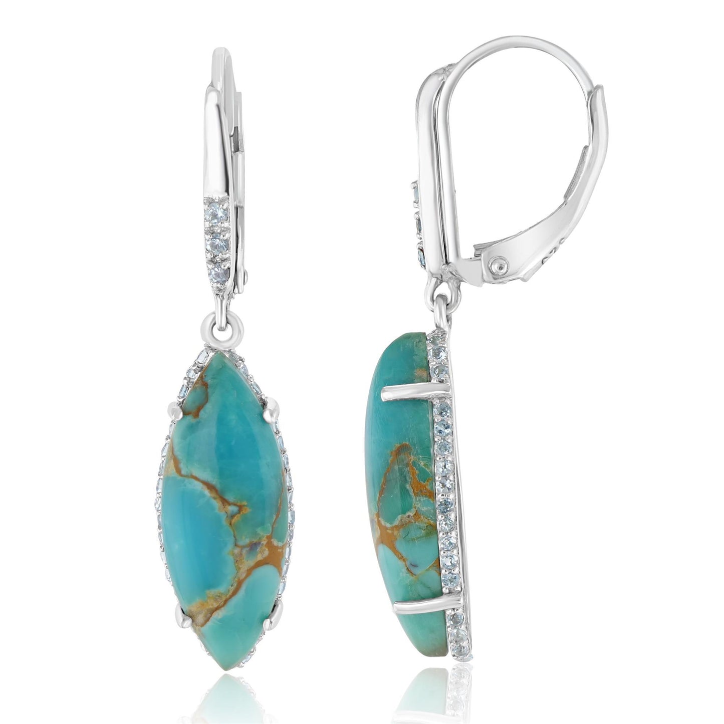 Sterling Silver Marquise Cabochon Gemstone High Polish Drop Earrings