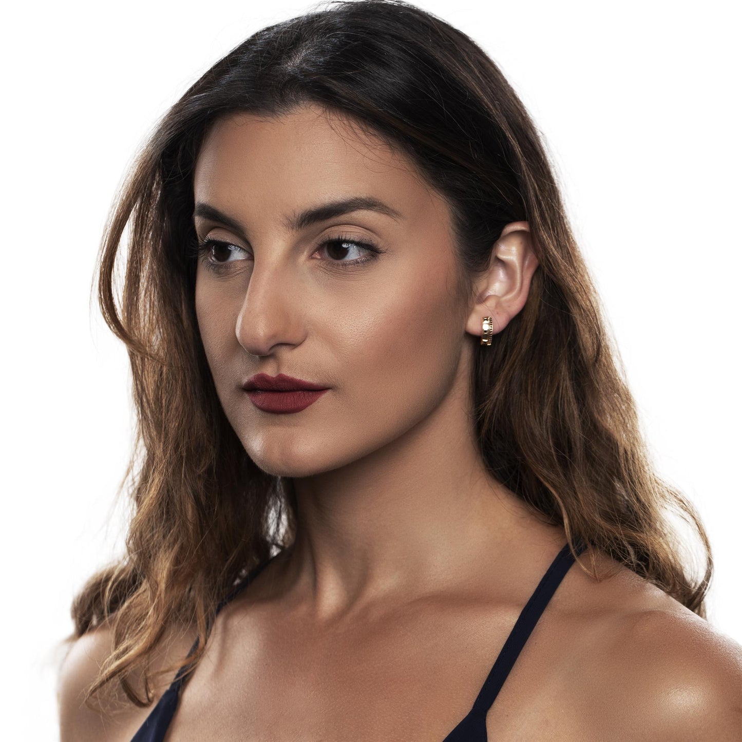 14K Gold .31 Carat Black Onyx Huggie Hoop Earrings