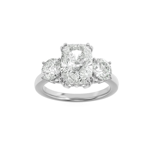 14K White Gold Lab Grown Diamond 3.0 CTTW Cushion and Round Cut Ring