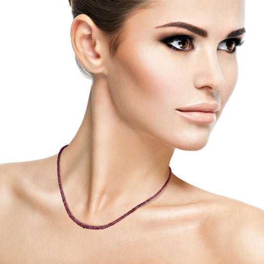 Sterling Silver Ruby Faceted Bead Necklace, 18 Inches