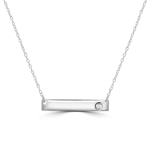 Gemistry 925 Sterling Silver Bar Necklace with Genuine White Topaz Stone For Women & Girls With 16 + 4 Inch Extender Cable Chain Birthstone Jewelry Gift For Her Birthday|Wedding|Anniversary